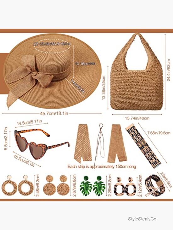 Straw Beach Hat Bag Set with Boho Jewelry and Sunglasses main image 5